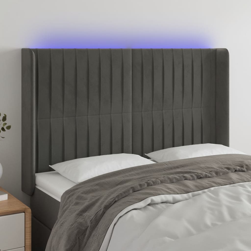 Hoofdbord LED 147x16x118/128 cm fluweel donkergrijs is nu te koop bij PeponiXL, paradijselijk wonen!