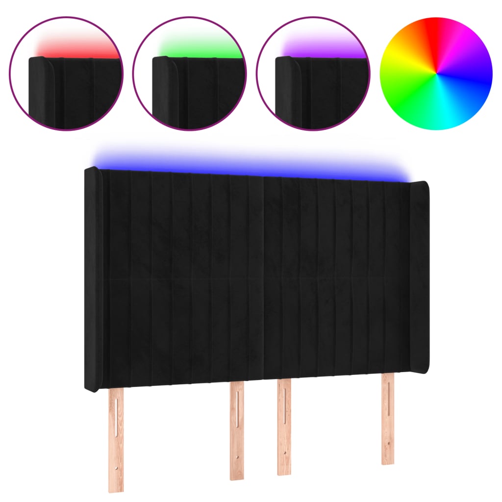 Hoofdbord LED 147x16x118/128 cm fluweel zwart is nu te koop bij PeponiXL, paradijselijk wonen!