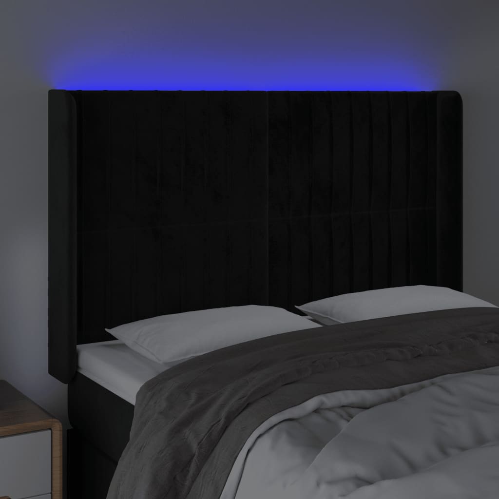 Hoofdbord LED 147x16x118/128 cm fluweel zwart is nu te koop bij PeponiXL, paradijselijk wonen!