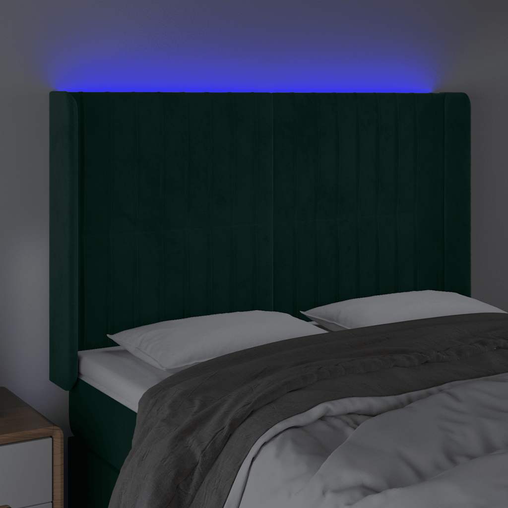Hoofdbord LED 147x16x118/128 cm fluweel donkergroen is nu te koop bij PeponiXL, paradijselijk wonen!