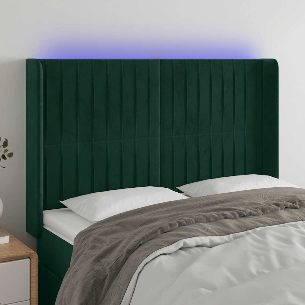 Hoofdbord LED 147x16x118/128 cm fluweel donkergroen is nu te koop bij PeponiXL, paradijselijk wonen!