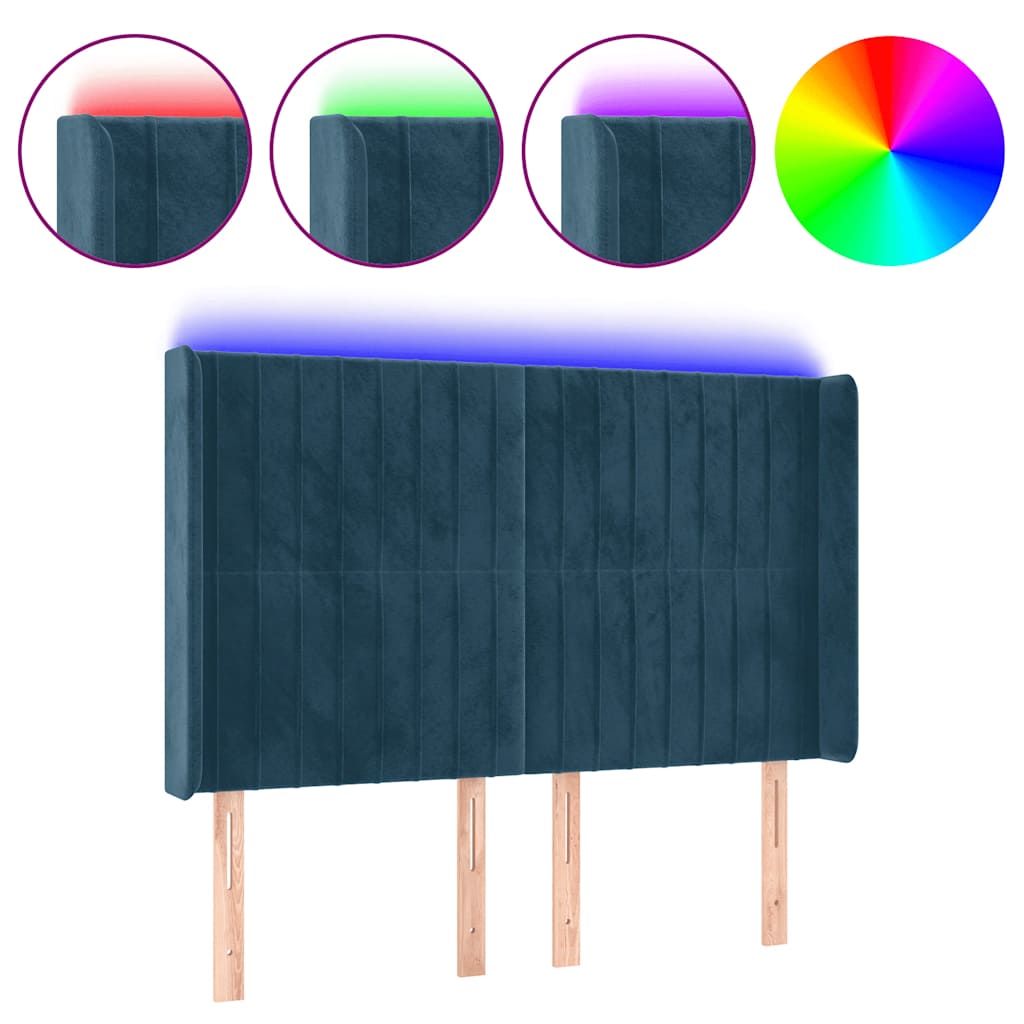 Hoofdbord LED 147x16x118/128 cm fluweel donkerblauw is nu te koop bij PeponiXL, paradijselijk wonen!