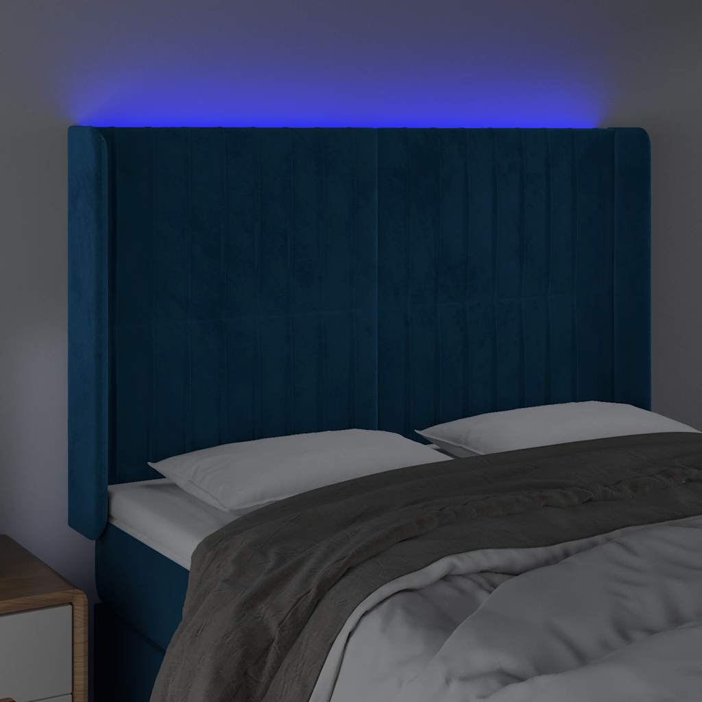 Hoofdbord LED 147x16x118/128 cm fluweel donkerblauw is nu te koop bij PeponiXL, paradijselijk wonen!