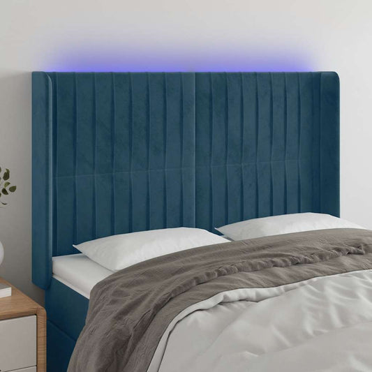 Hoofdbord LED 147x16x118/128 cm fluweel donkerblauw is nu te koop bij PeponiXL, paradijselijk wonen!