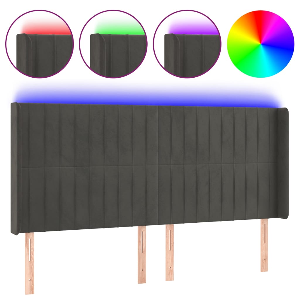 Hoofdbord LED 163x16x118/128 cm fluweel donkergrijs is nu te koop bij PeponiXL, paradijselijk wonen!