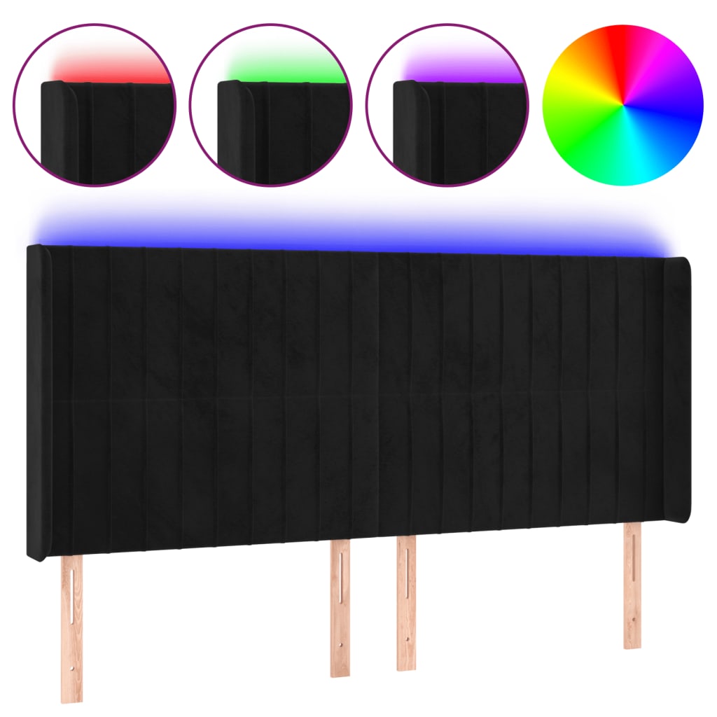 Hoofdbord LED 163x16x118/128 cm fluweel zwart is nu te koop bij PeponiXL, paradijselijk wonen!
