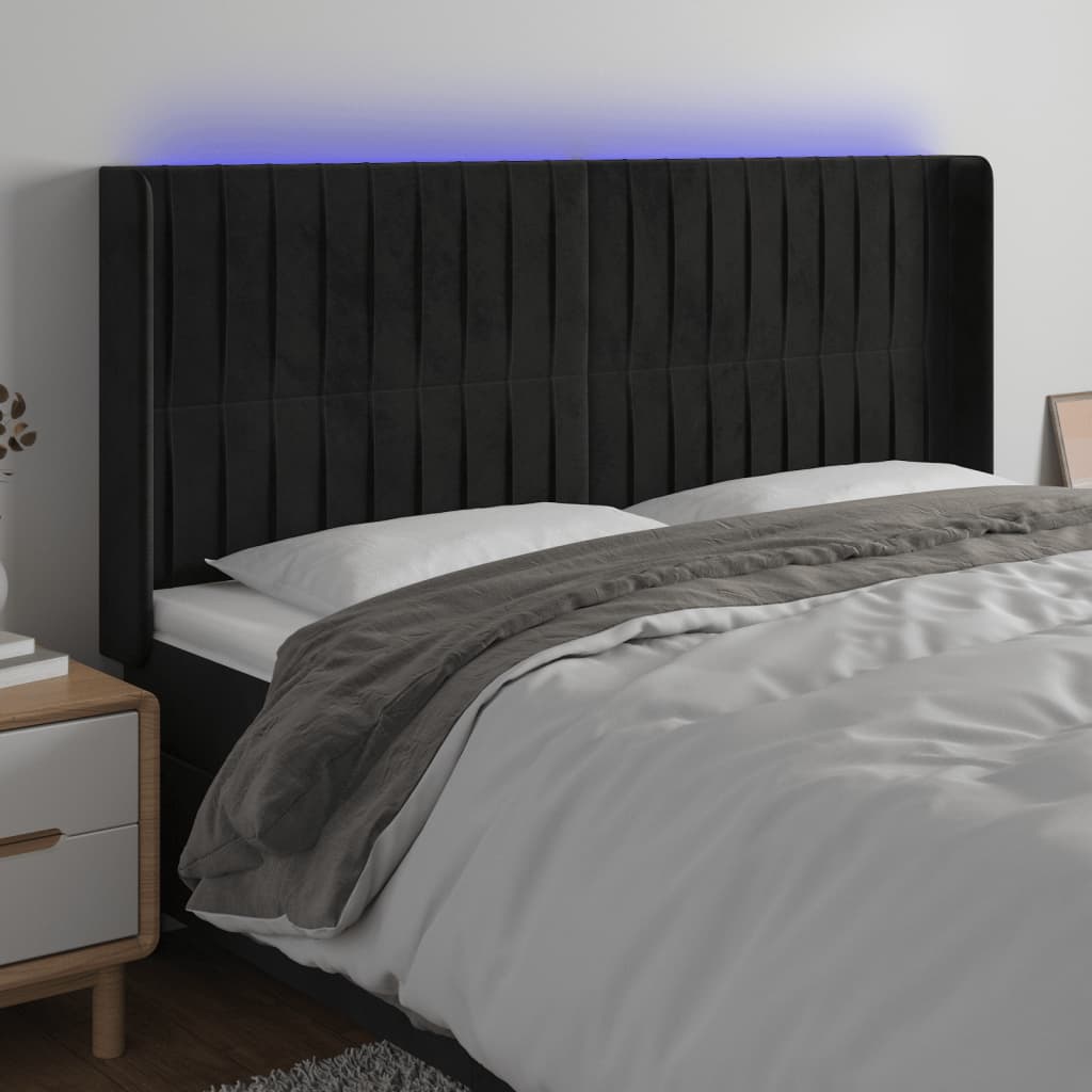 Hoofdbord LED 163x16x118/128 cm fluweel zwart is nu te koop bij PeponiXL, paradijselijk wonen!