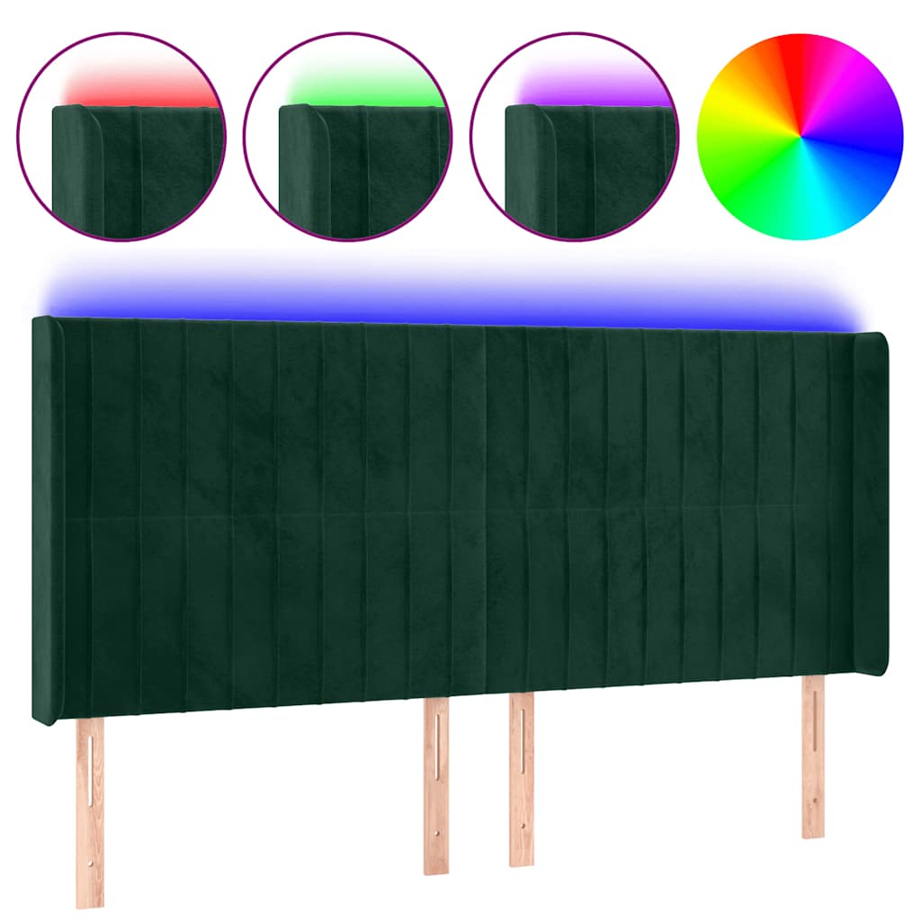 Hoofdbord LED 163x16x118/128 cm fluweel donkergroen is nu te koop bij PeponiXL, paradijselijk wonen!
