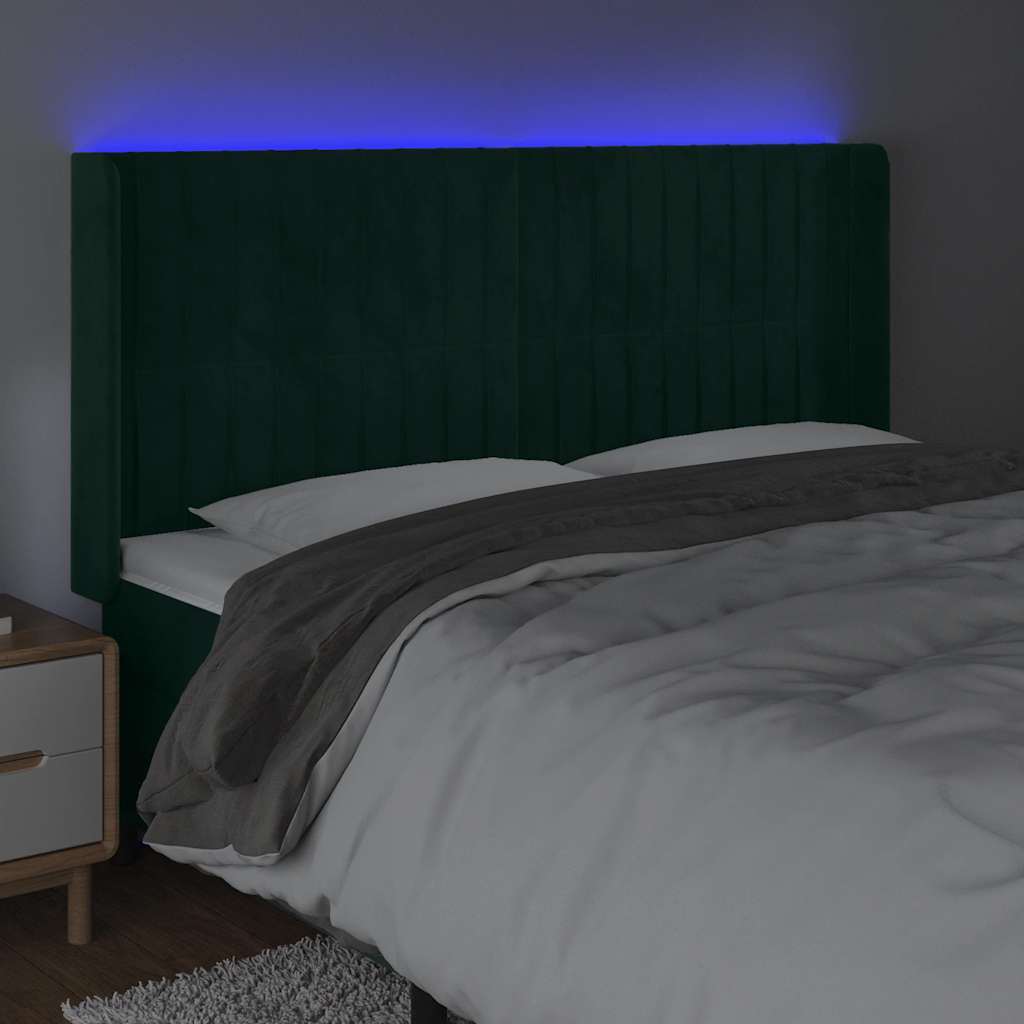 Hoofdbord LED 163x16x118/128 cm fluweel donkergroen is nu te koop bij PeponiXL, paradijselijk wonen!