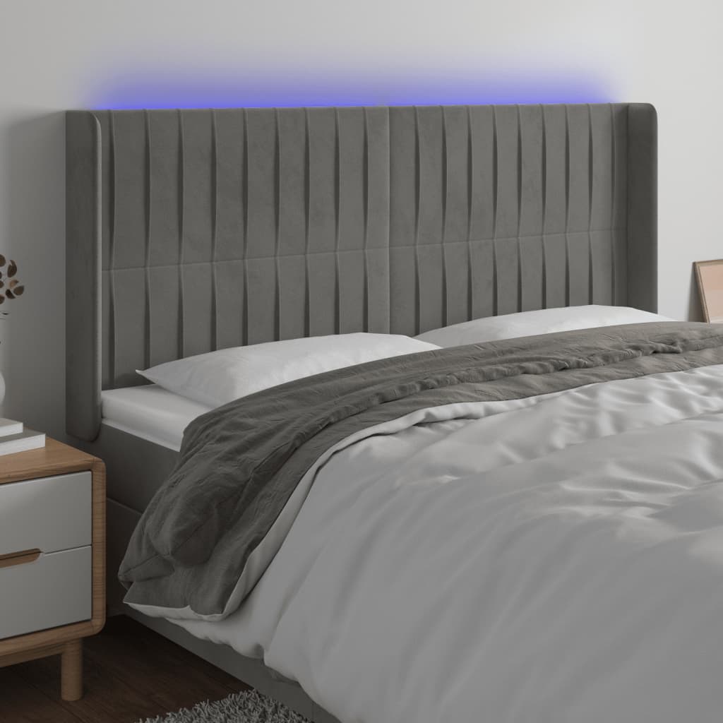 Hoofdbord LED 183x16x118/128 cm fluweel lichtgrijs is nu te koop bij PeponiXL, paradijselijk wonen!