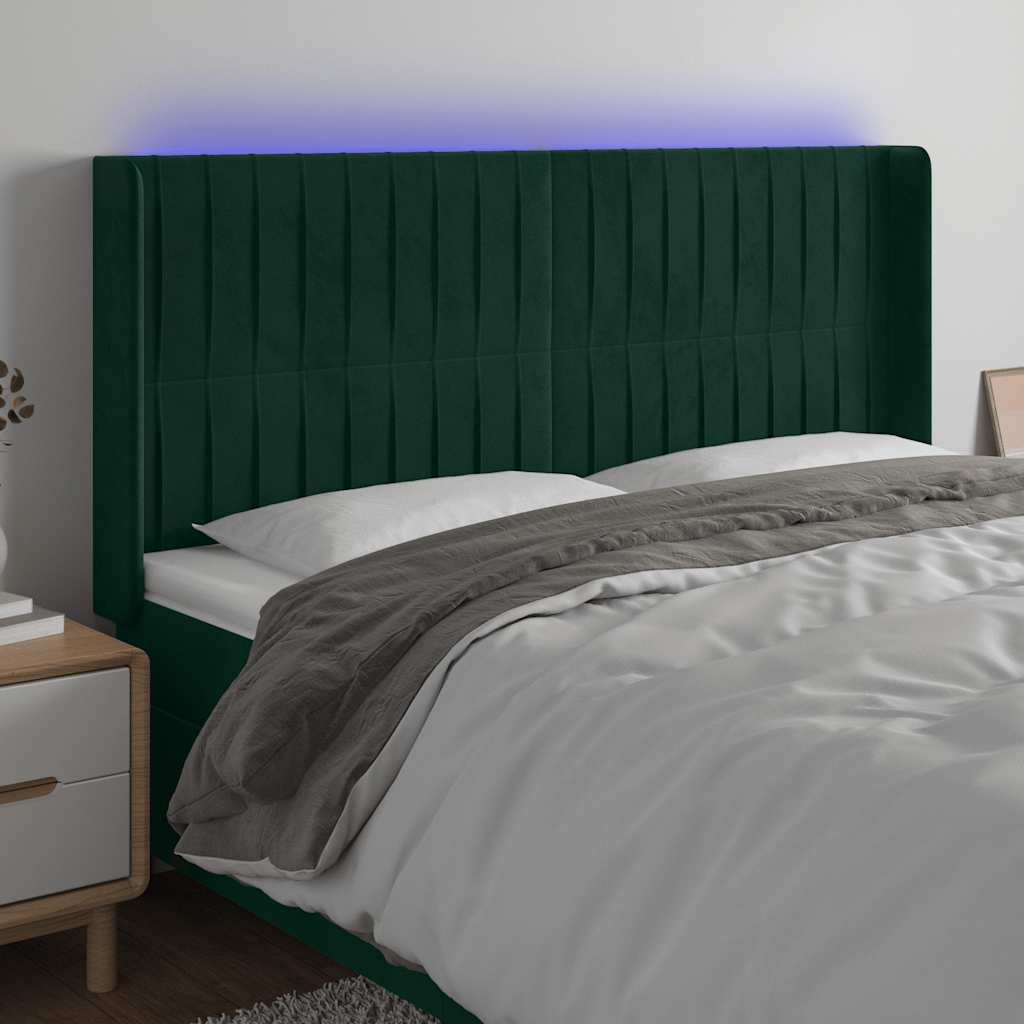Hoofdbord LED 183x16x118/128 cm fluweel donkergroen is nu te koop bij PeponiXL, paradijselijk wonen!