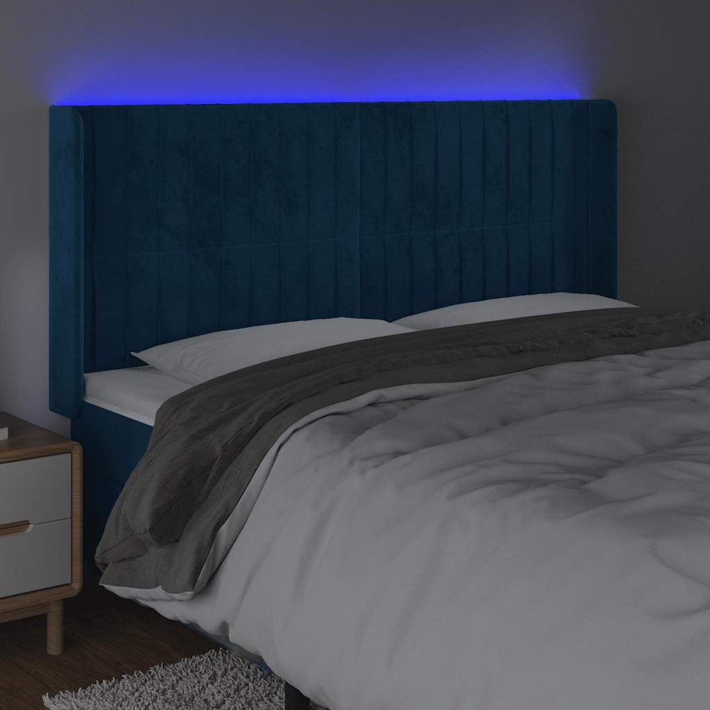 Hoofdbord LED 183x16x118/128 cm fluweel donkerblauw is nu te koop bij PeponiXL, paradijselijk wonen!