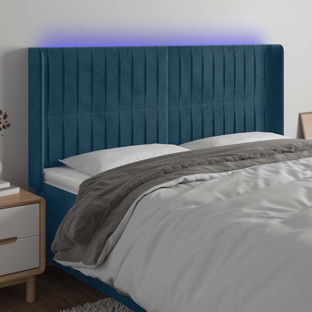 Hoofdbord LED 183x16x118/128 cm fluweel donkerblauw is nu te koop bij PeponiXL, paradijselijk wonen!