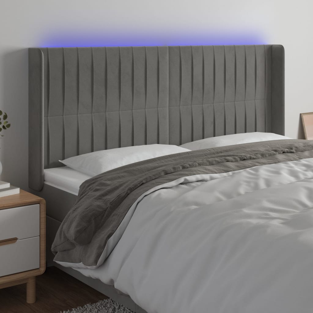 Hoofdbord LED 203x16x118/128 cm fluweel lichtgrijs is nu te koop bij PeponiXL, paradijselijk wonen!