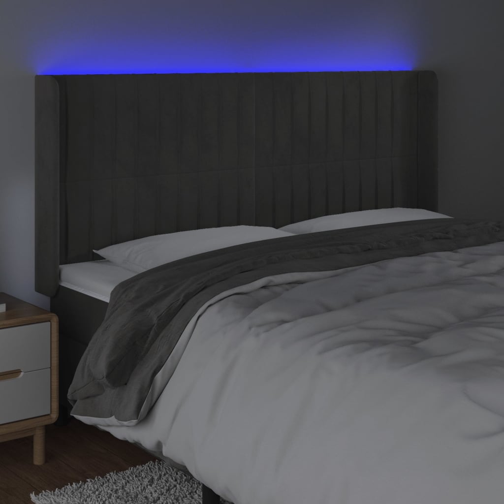 Hoofdbord LED 203x16x118/128 cm fluweel donkergrijs is nu te koop bij PeponiXL, paradijselijk wonen!