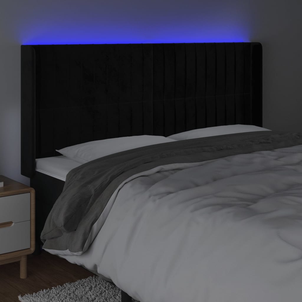 Hoofdbord LED 203x16x118/128 cm fluweel zwart is nu te koop bij PeponiXL, paradijselijk wonen!
