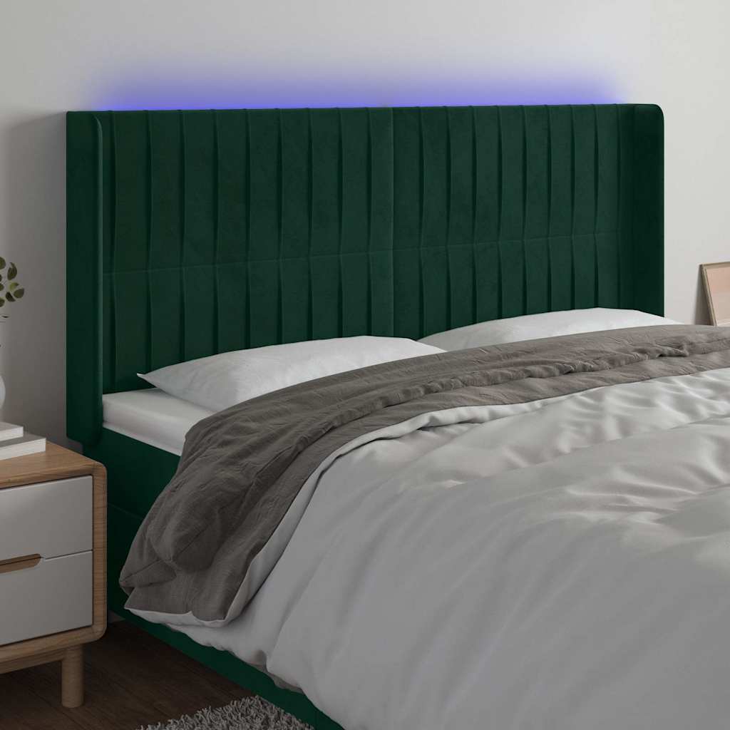 Hoofdbord LED 203x16x118/128 cm fluweel donkergroen is nu te koop bij PeponiXL, paradijselijk wonen!
