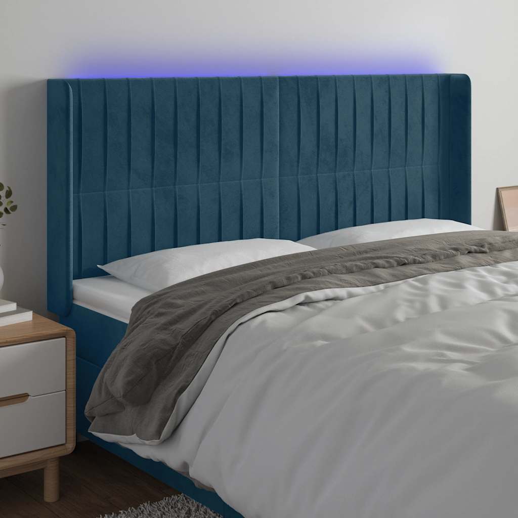 Hoofdbord LED 203x16x118/128 cm fluweel donkerblauw is nu te koop bij PeponiXL, paradijselijk wonen!