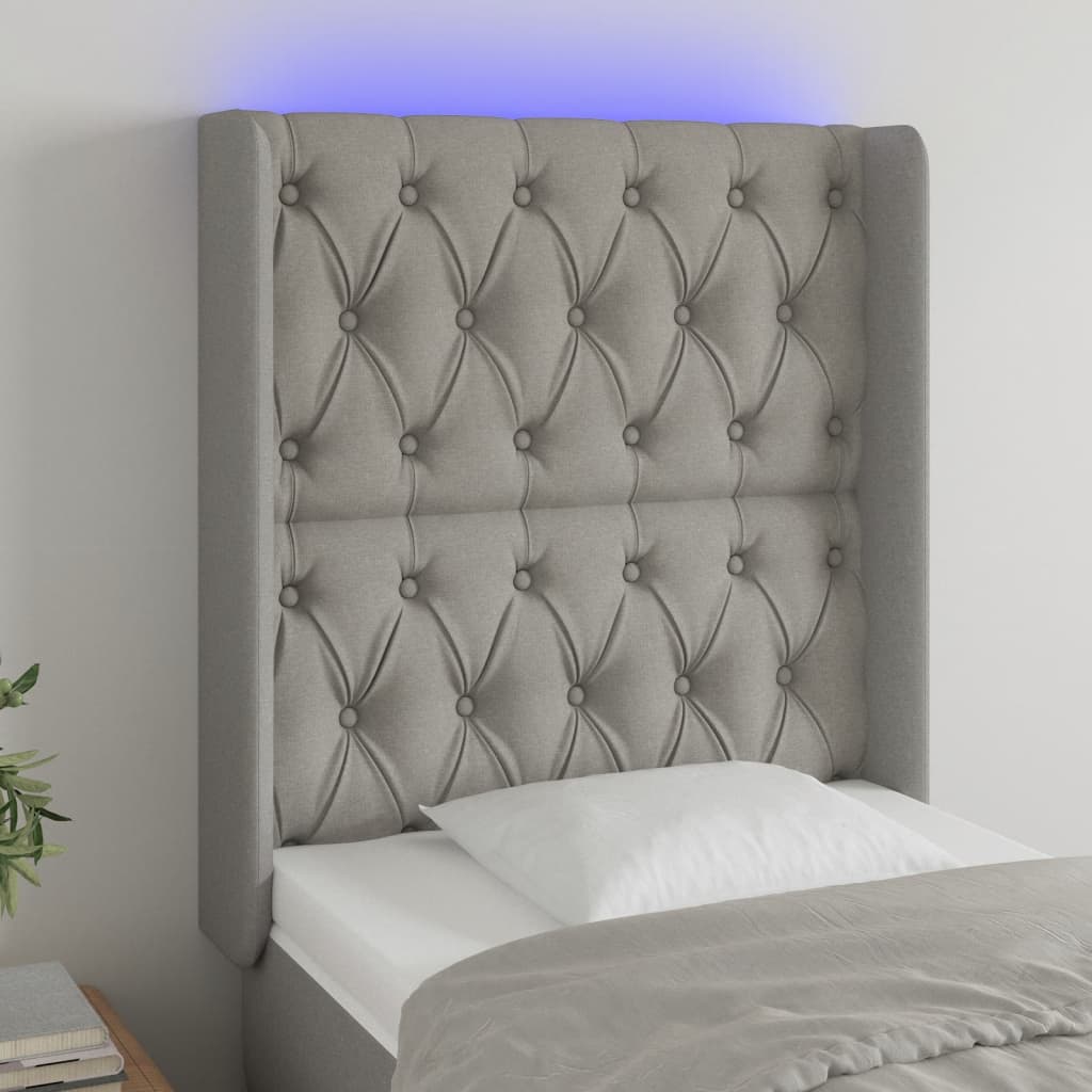 Hoofdbord LED 83x16x118/128 cm stof lichtgrijs is nu te koop bij PeponiXL, paradijselijk wonen!