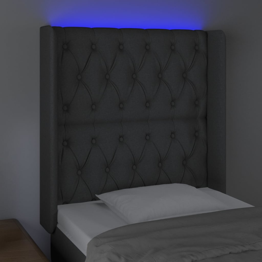 Hoofdbord LED 83x16x118/128 cm stof donkergrijs is nu te koop bij PeponiXL, paradijselijk wonen!