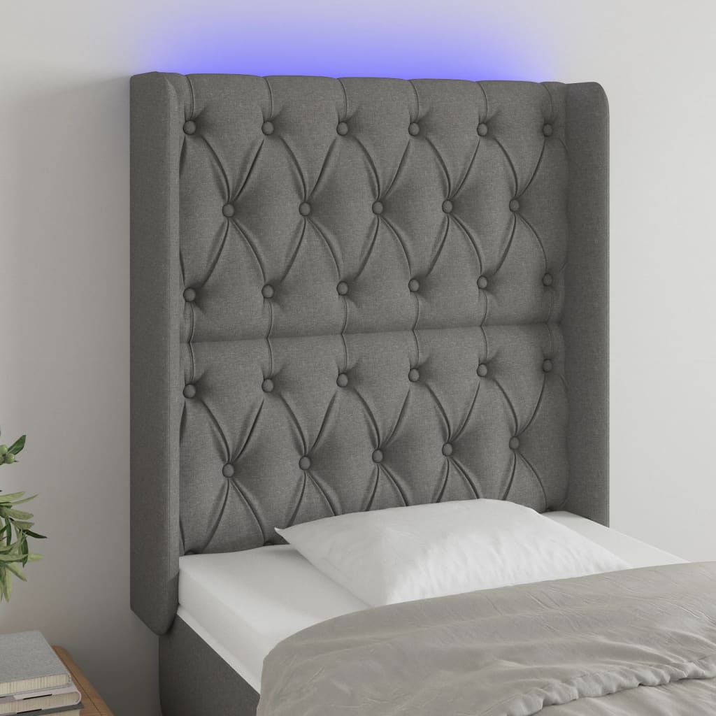 Hoofdbord LED 83x16x118/128 cm stof donkergrijs is nu te koop bij PeponiXL, paradijselijk wonen!