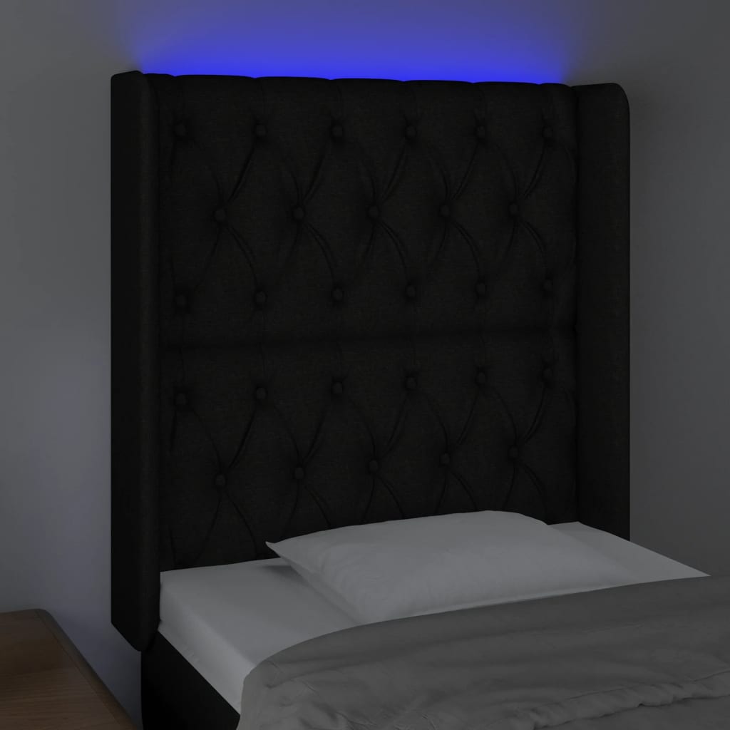 Hoofdbord LED 83x16x118/128 cm stof zwart is nu te koop bij PeponiXL, paradijselijk wonen!