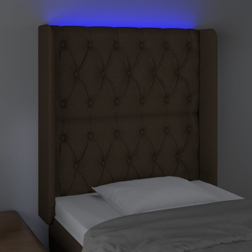 Hoofdbord LED 83x16x118/128 cm stof donkerbruin is nu te koop bij PeponiXL, paradijselijk wonen!