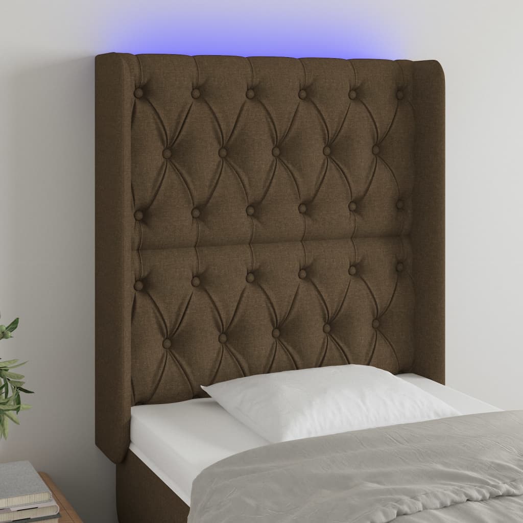Hoofdbord LED 83x16x118/128 cm stof donkerbruin is nu te koop bij PeponiXL, paradijselijk wonen!