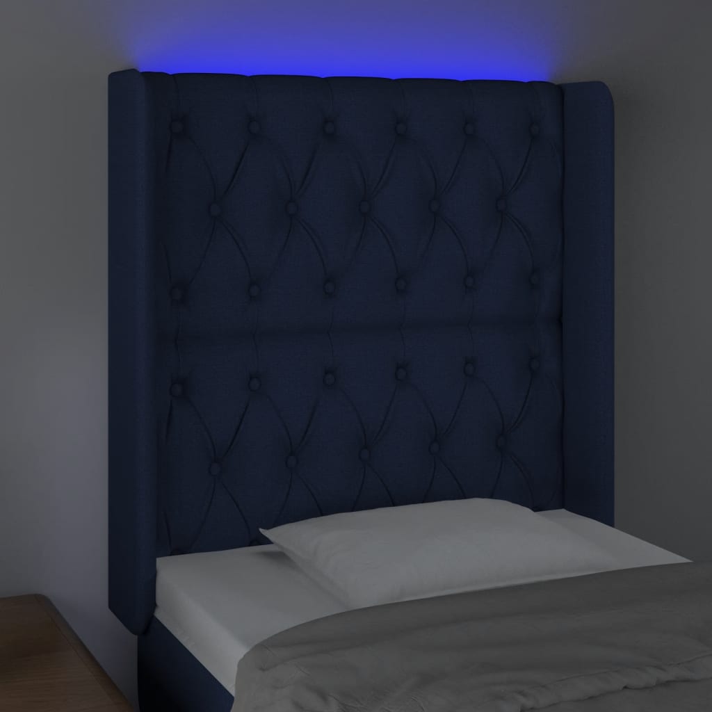 Hoofdbord LED 83x16x118/128 cm stof blauw is nu te koop bij PeponiXL, paradijselijk wonen!