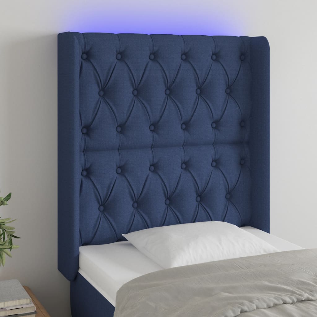 Hoofdbord LED 83x16x118/128 cm stof blauw is nu te koop bij PeponiXL, paradijselijk wonen!