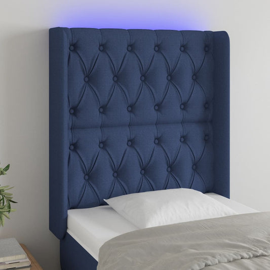 Hoofdbord LED 83x16x118/128 cm stof blauw is nu te koop bij PeponiXL, paradijselijk wonen!