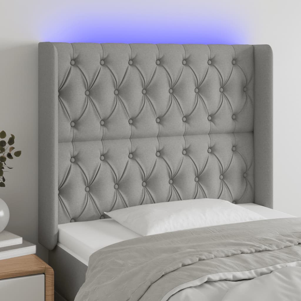 Hoofdbord LED 93x16x118/128 cm stof lichtgrijs is nu te koop bij PeponiXL, paradijselijk wonen!