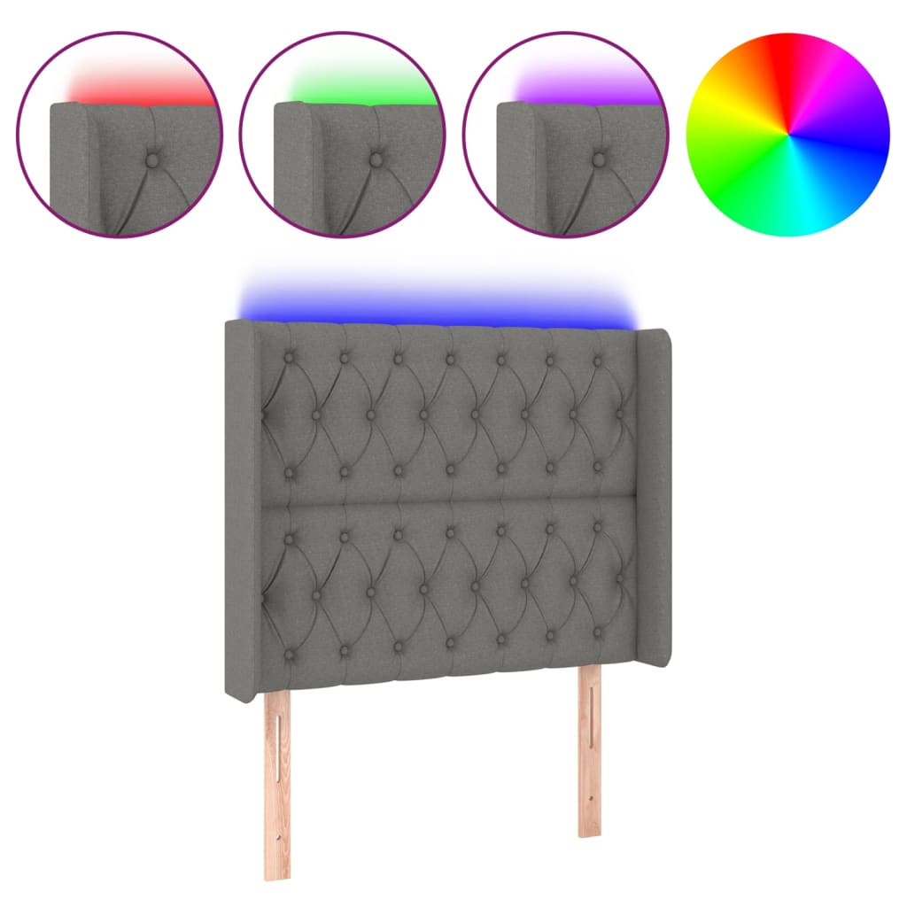 Hoofdbord LED 93x16x118/128 cm stof donkergrijs is nu te koop bij PeponiXL, paradijselijk wonen!
