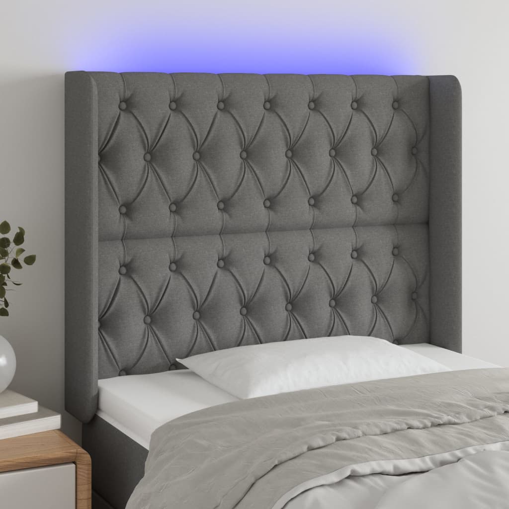Hoofdbord LED 93x16x118/128 cm stof donkergrijs is nu te koop bij PeponiXL, paradijselijk wonen!