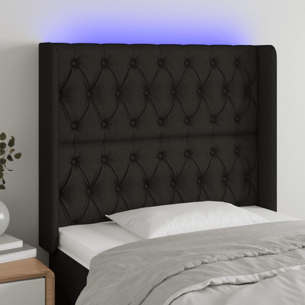 Hoofdbord LED 93x16x118/128 cm stof zwart is nu te koop bij PeponiXL, paradijselijk wonen!