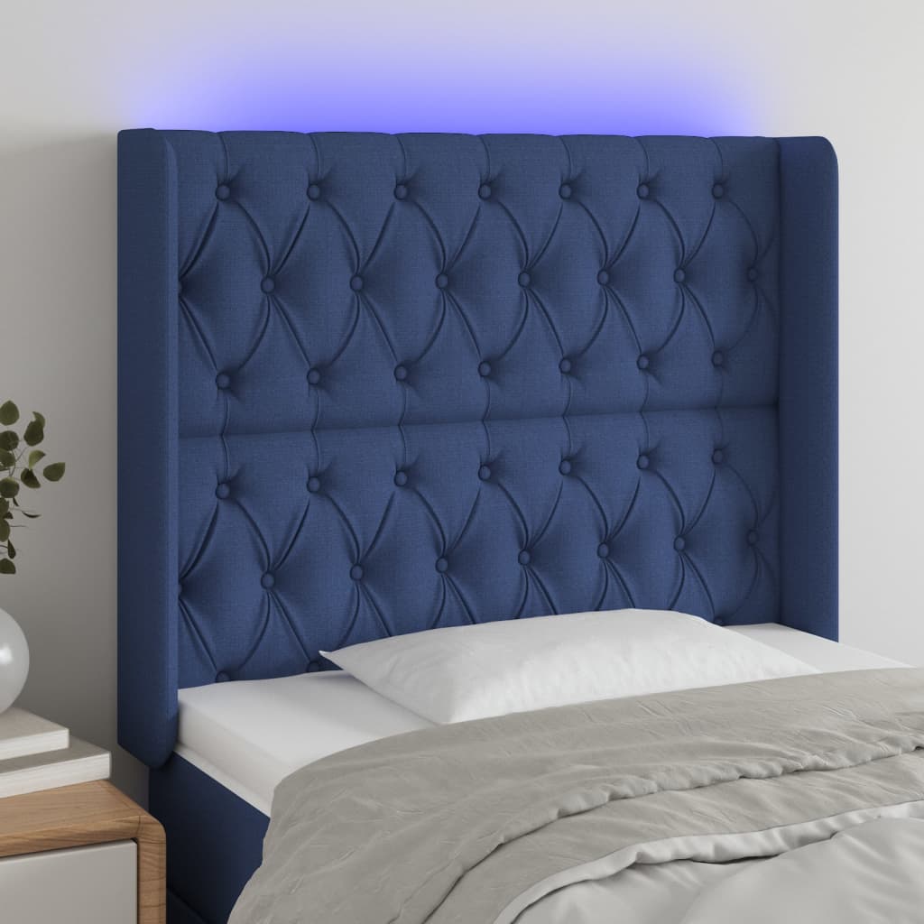 Hoofdbord LED 93x16x118/128 cm stof blauw is nu te koop bij PeponiXL, paradijselijk wonen!