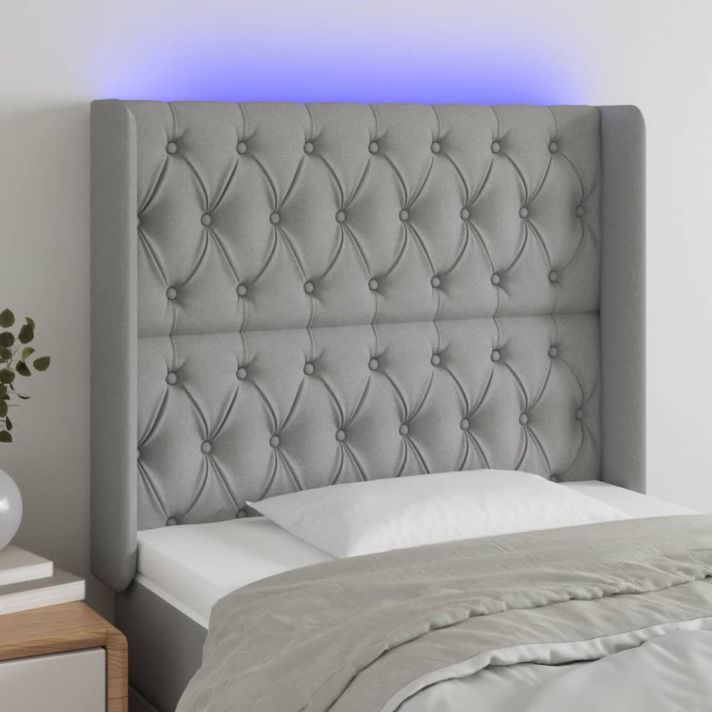 Hoofdbord LED 103x16x118/128 cm stof lichtgrijs is nu te koop bij PeponiXL, paradijselijk wonen!