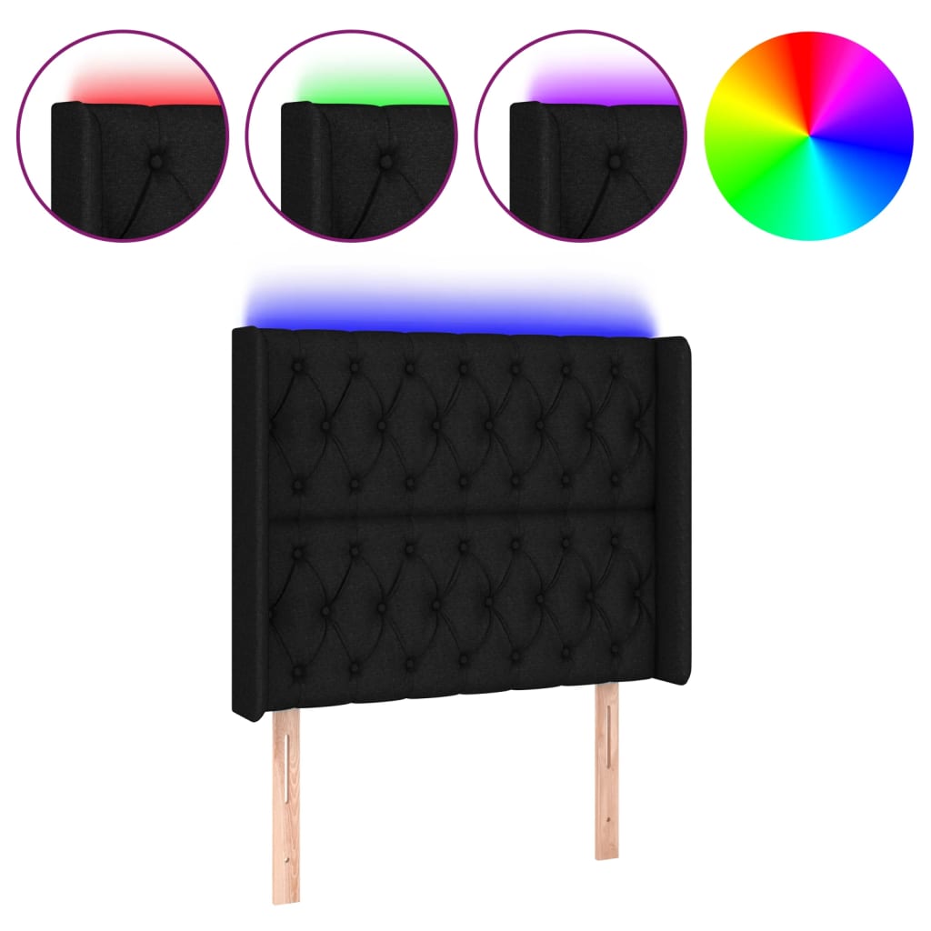 Hoofdbord LED 103x16x118/128 cm stof zwart is nu te koop bij PeponiXL, paradijselijk wonen!