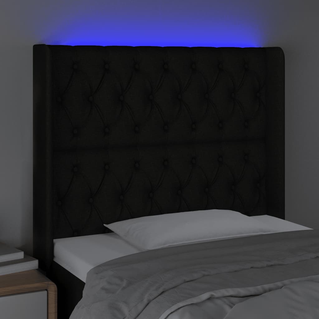 Hoofdbord LED 103x16x118/128 cm stof zwart is nu te koop bij PeponiXL, paradijselijk wonen!