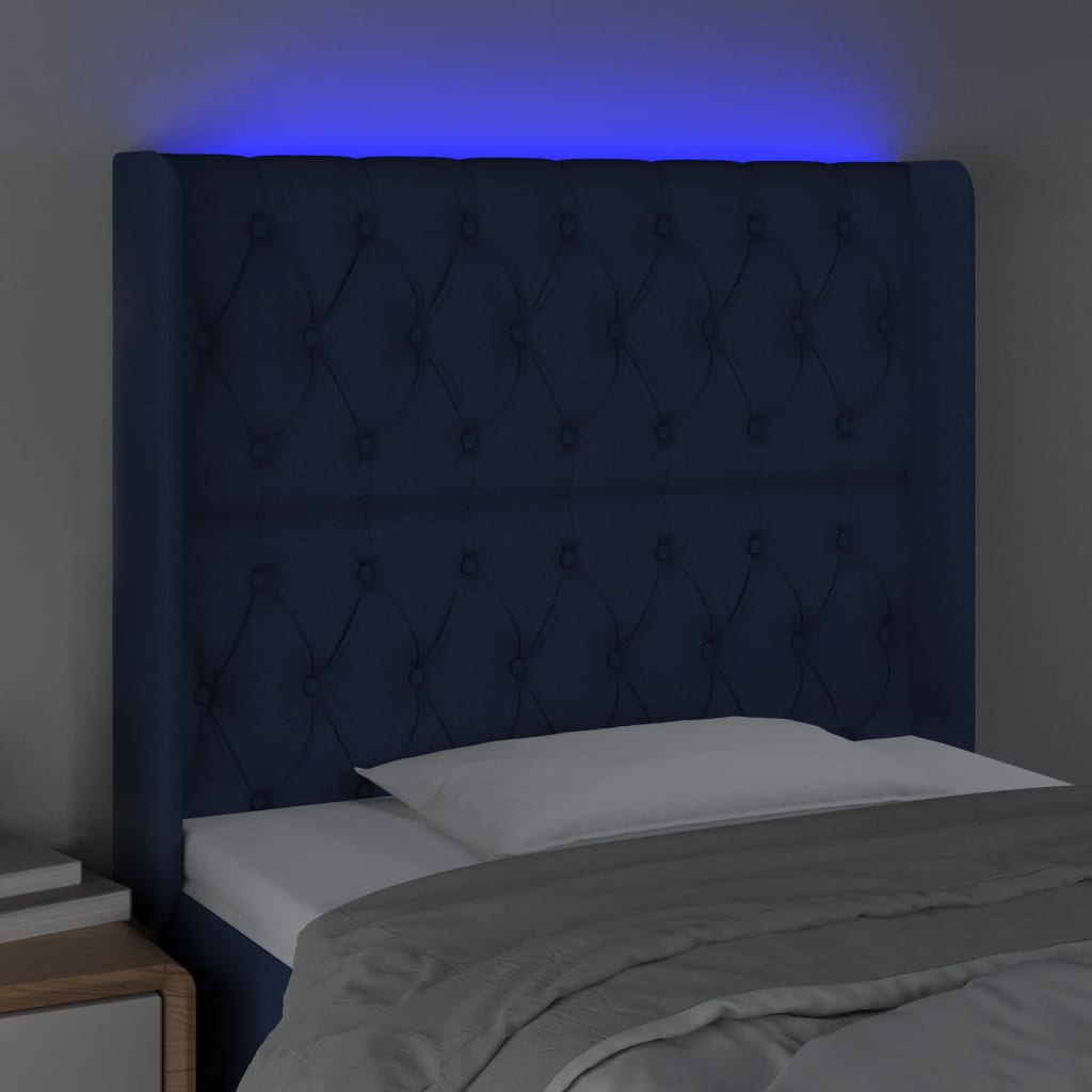 Hoofdbord LED 103x16x118/128 cm stof blauw is nu te koop bij PeponiXL, paradijselijk wonen!