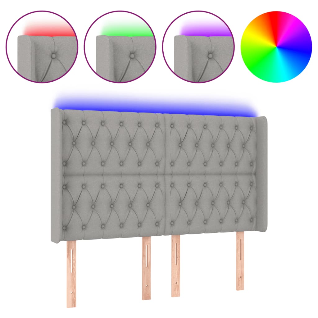 Hoofdbord LED 147x16x118/128 cm stof lichtgrijs is nu te koop bij PeponiXL, paradijselijk wonen!