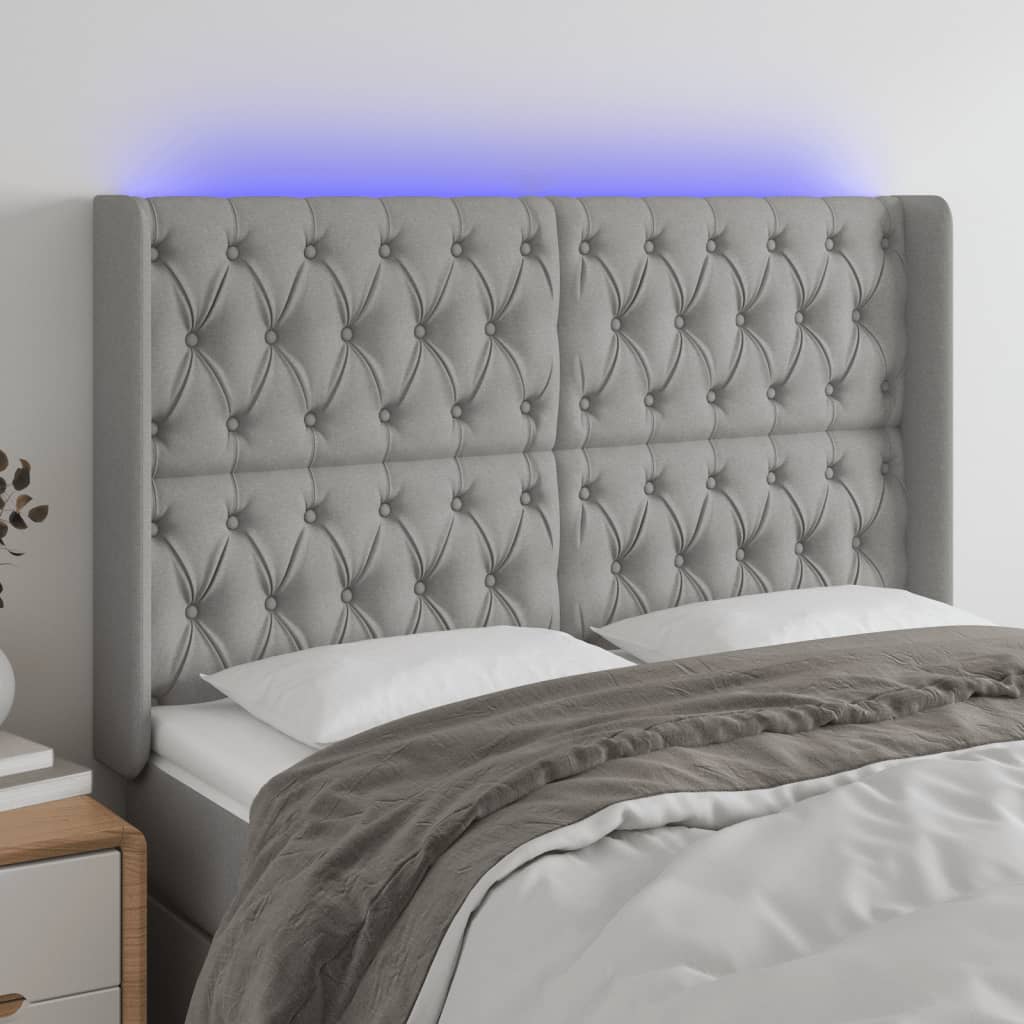 Hoofdbord LED 147x16x118/128 cm stof lichtgrijs is nu te koop bij PeponiXL, paradijselijk wonen!
