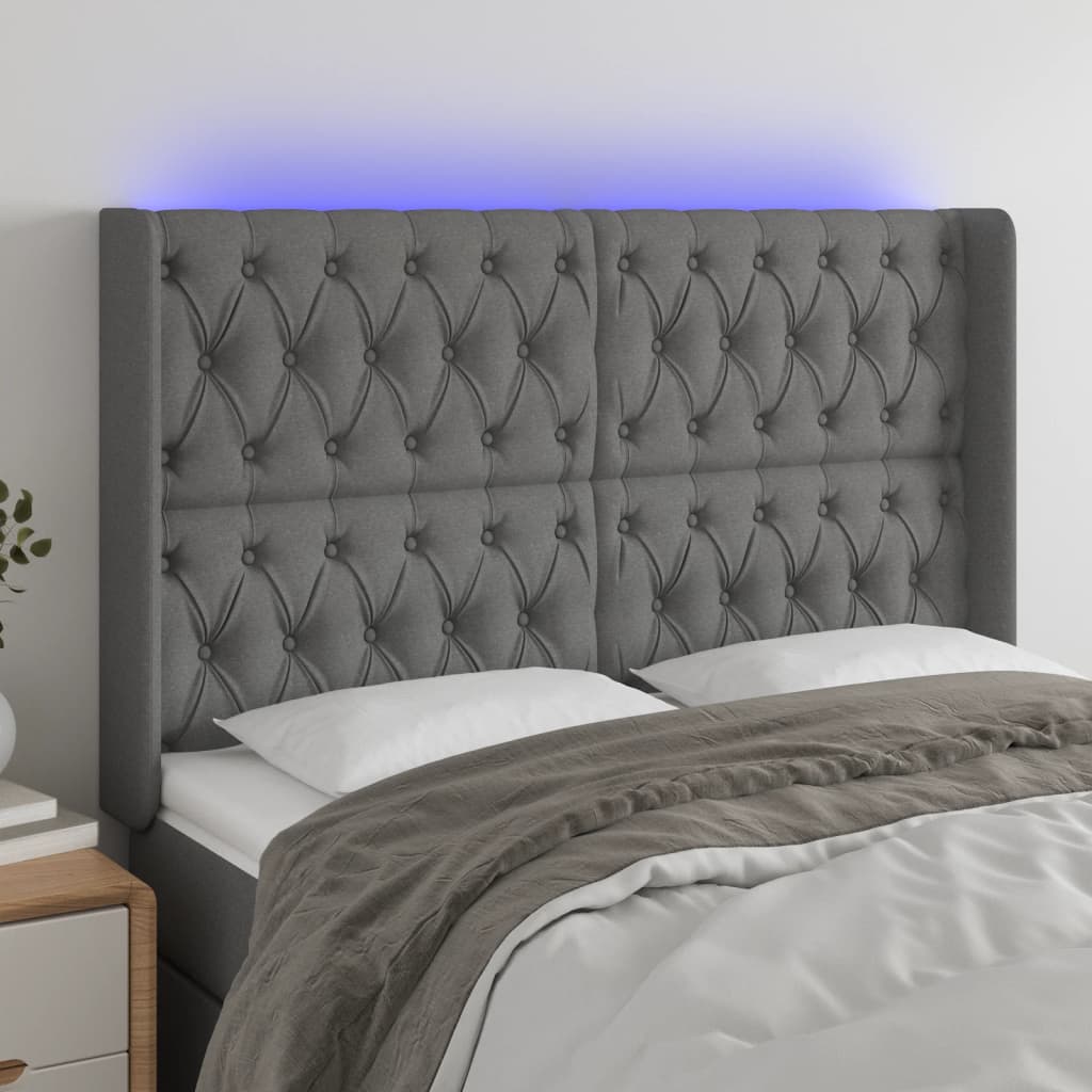 Hoofdbord LED 147x16x118/128 cm stof donkergrijs is nu te koop bij PeponiXL, paradijselijk wonen!