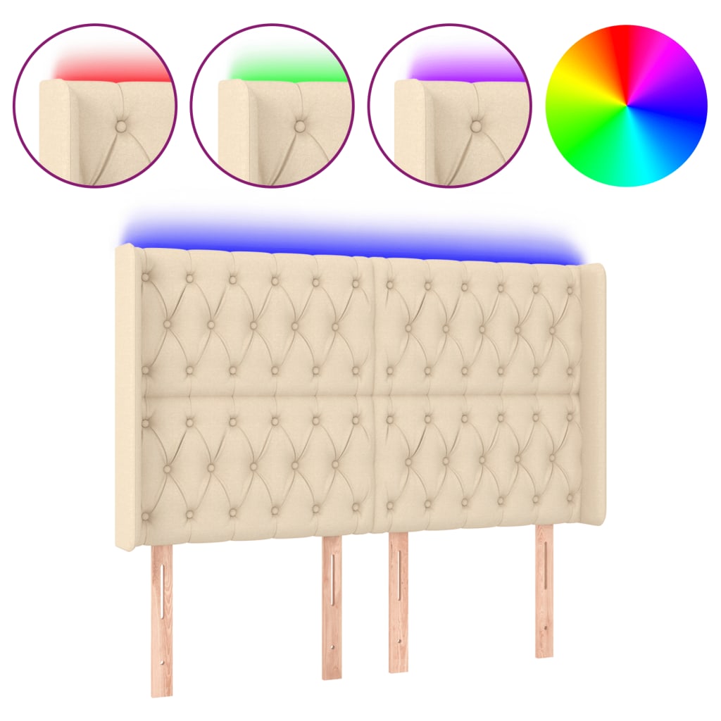 Hoofdbord LED 147x16x118/128 cm stof crèmekleurig is nu te koop bij PeponiXL, paradijselijk wonen!