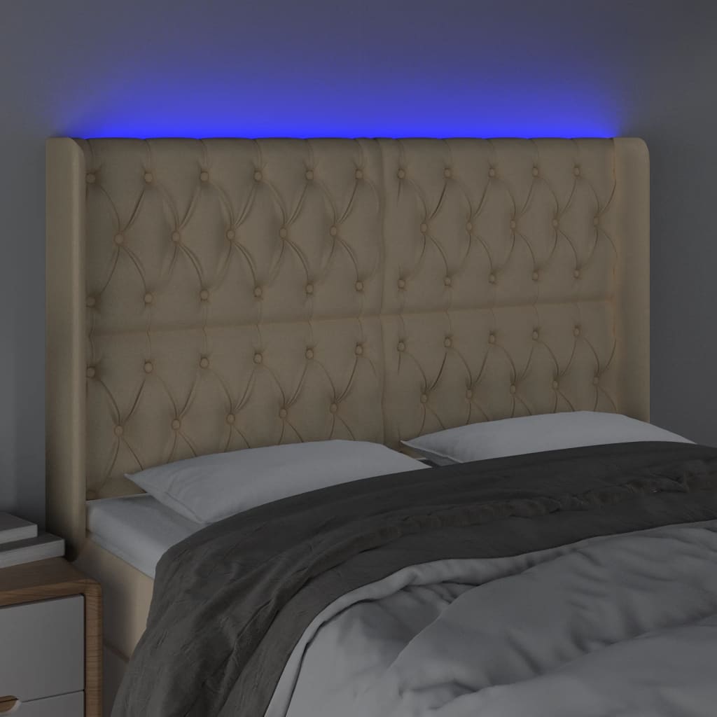 Hoofdbord LED 147x16x118/128 cm stof crèmekleurig is nu te koop bij PeponiXL, paradijselijk wonen!