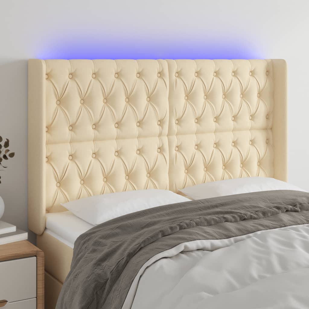 Hoofdbord LED 147x16x118/128 cm stof crèmekleurig is nu te koop bij PeponiXL, paradijselijk wonen!