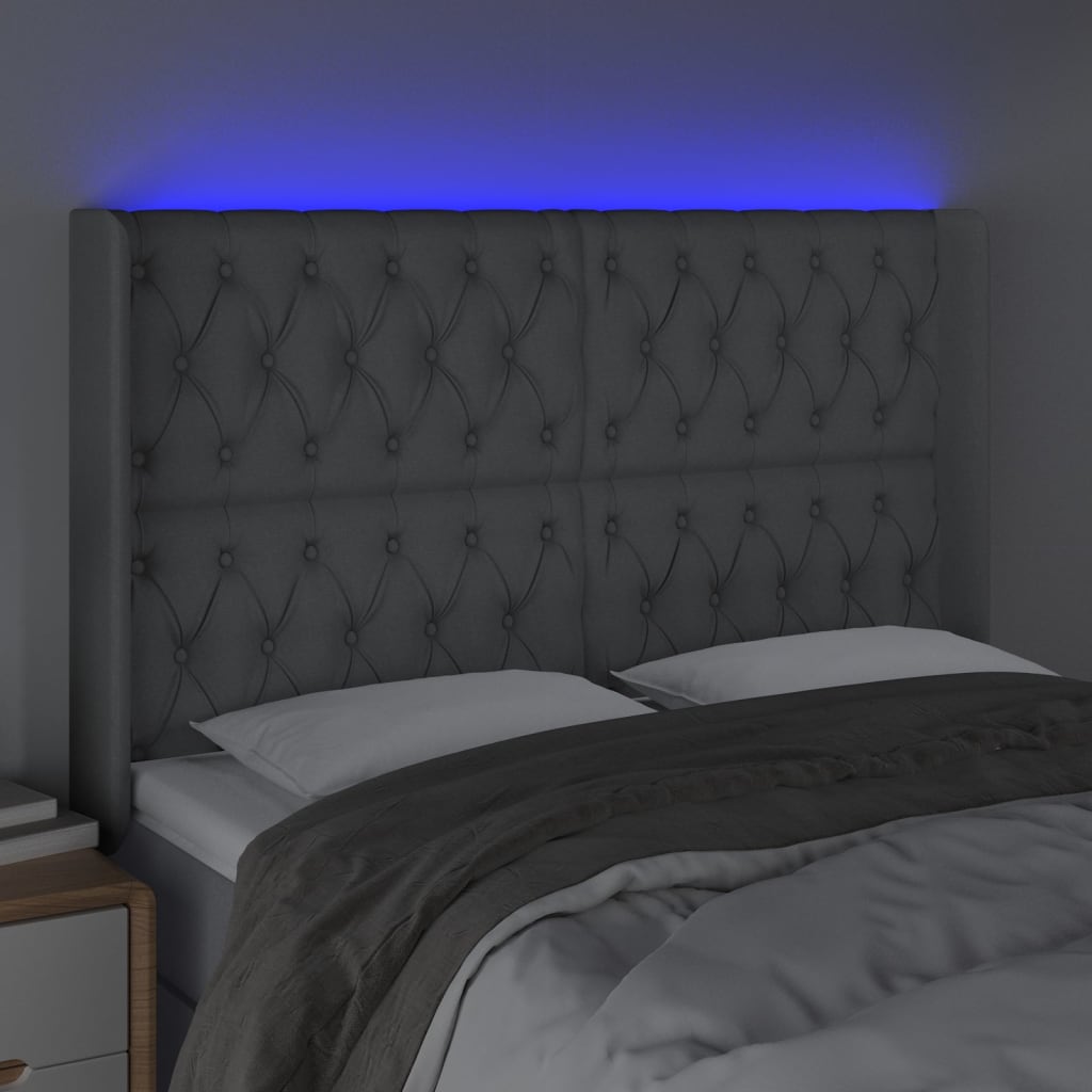 Hoofdbord LED 163x16x118/128 cm stof lichtgrijs is nu te koop bij PeponiXL, paradijselijk wonen!