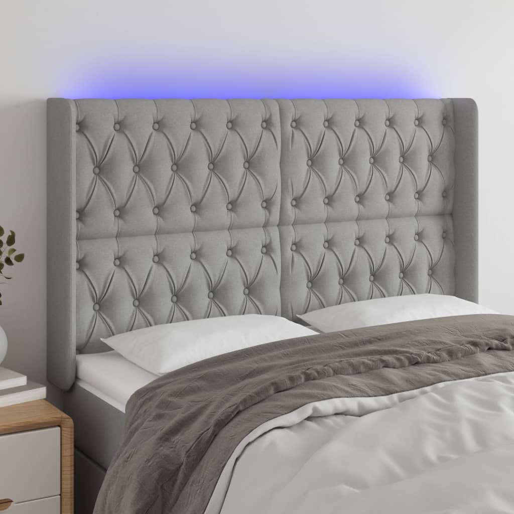 Hoofdbord LED 163x16x118/128 cm stof lichtgrijs is nu te koop bij PeponiXL, paradijselijk wonen!