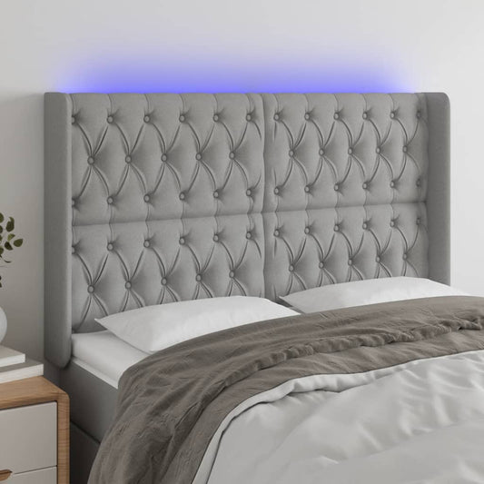 Hoofdbord LED 163x16x118/128 cm stof lichtgrijs is nu te koop bij PeponiXL, paradijselijk wonen!