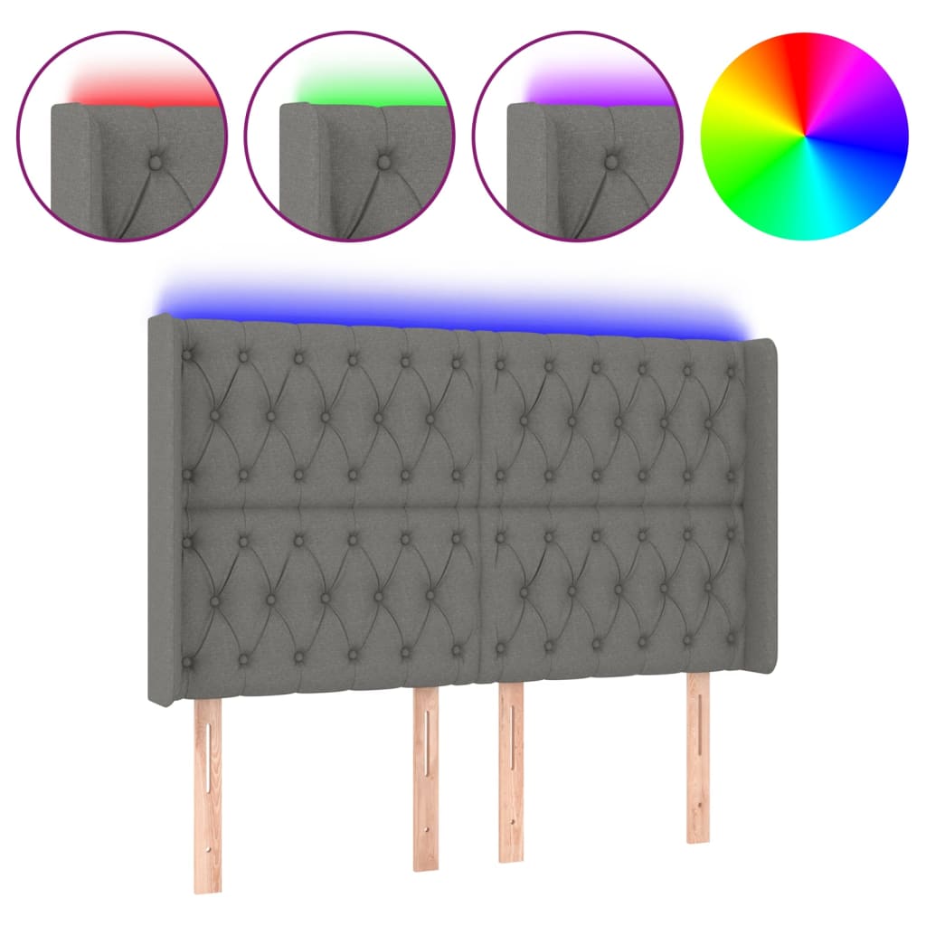 Hoofdbord LED 163x16x118/128 cm stof donkergrijs is nu te koop bij PeponiXL, paradijselijk wonen!
